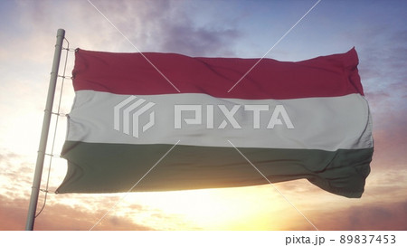 The national flag of Hungary flutters in the wind. 3d rendering 89837453