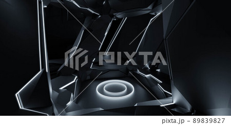 futuristic laboratory hall space station floor with product presentation light stand 3d render illustration 89839827