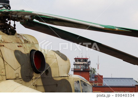 Air Traffic Control Tower With Russian Attack Helicopter Air Traffic Control Tower With Russian Attack Helicopter 89840334