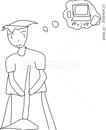 小説家を目指す若い男性の掃除アルバイトのスケッチイラスト 89840415