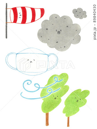 ほこり マスク 風のイラスト素材