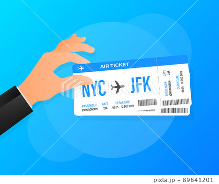 Modern and realistic airline ticket with flight time and passenger name. Hnad icon. Vector illustration Modern and realistic airline ticket with flight time and passenger name. Hnad icon. Vector illustration 89841201