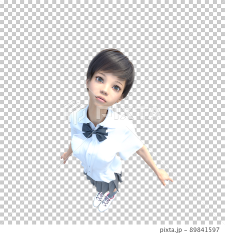 Girls high school student posing 3DCG illustrations material 89841597