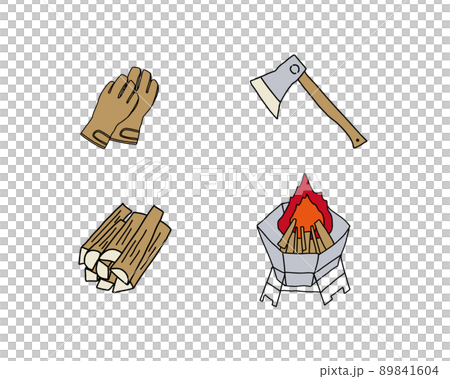 キャンプの焚き火のイラスト素材セット キャンプの焚き火のイラスト素材セット 89841604