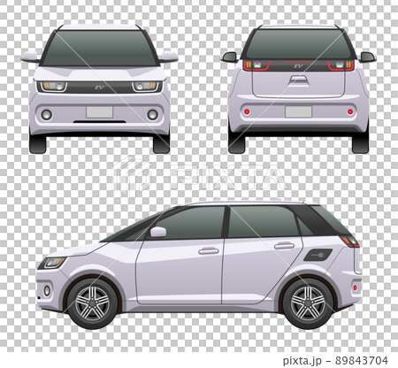 Illustration of a car seen from three directions (compact EV) Illustration of a car seen from three directions (compact EV) 89843704