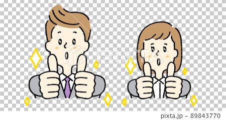 両手でグッドサインをしているスーツを着た笑顔の男女 89843770