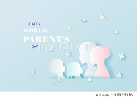 Happy World Parents Day with Mom and Father, Children's and Butterfly. 89844366