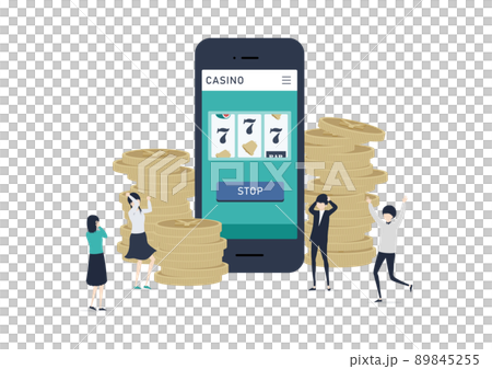 スマホ対応！モバイルオンラインカジノにハマる人々のイラスト素材 89845255