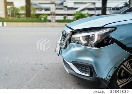 Front of the modern vehicle have a heavy - major damaged. Car crash - accident on the road. 89845389