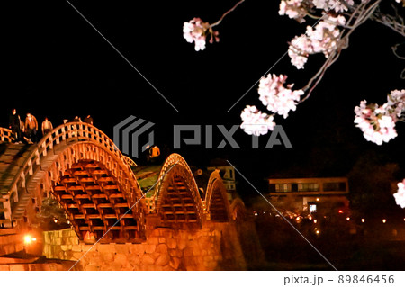 岩国市錦帯橋と桜の夜景 89846456