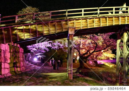 岩国市錦帯橋と桜の夜景 岩国市錦帯橋と桜の夜景 89846464
