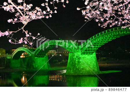 岩国市錦帯橋と桜の夜景 89846477