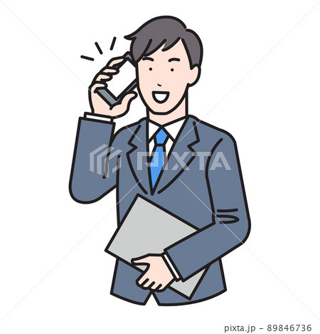 スマホで電話するスーツの男性のイラストのイラスト素材