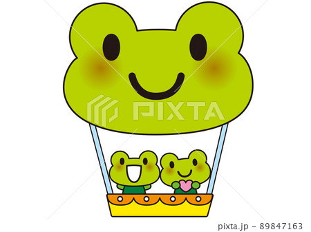カエル 動物 梅雨 気球 乗り物 かわいい 友達 楽しい 笑顔 ハート 幼児向け 夏 六月 七月のイラスト素材