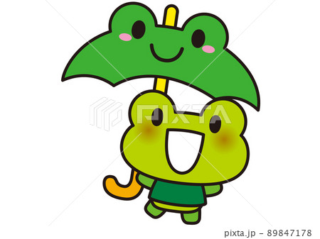 カエル 梅雨 傘 動物 雨 かわいい 天気 季節 楽しい 笑顔 六月 七月 八月 五月 初夏 夏のイラスト素材