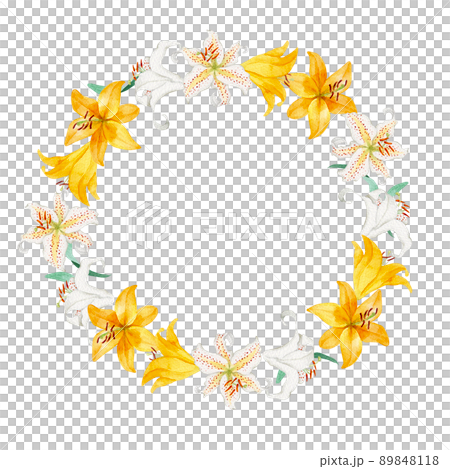 ユリとヤマユリの水彩イラスト　夏の花のフレーム　 89848118