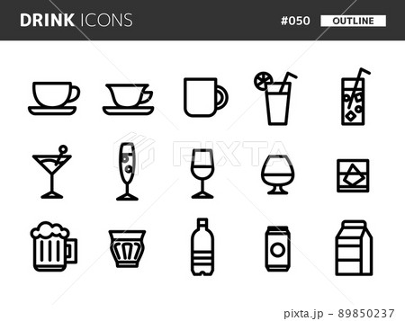飲み物に関連するラインスタイルのアイコンセット_050 89850237