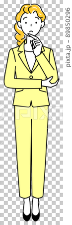 A cute woman in a suit who is seriously thinking about a decision Full body standing illustration vector 89850296