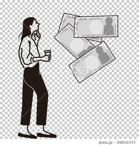 女商人,金錢,焦慮,全身線條畫,單色解釋 女商人,金錢,焦慮,全身線條畫,單色解釋 89850355