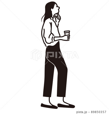 ビジネス　女性　案内　全身　線画　モノクロ　説明 89850357
