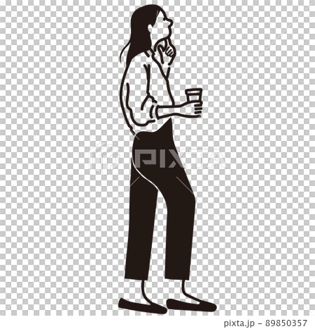 ビジネス　女性　案内　全身　線画　モノクロ　説明 89850357