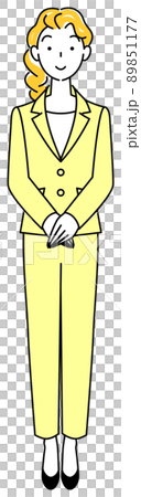 Standing posture of a cute woman in a suit Standing posture Full body illustration vector with left hand up Standing posture of a cute woman in a suit Standing posture Full body illustration vector with left hand up 89851177