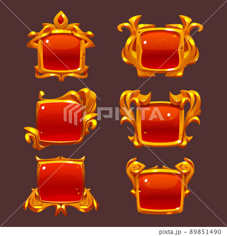 Game level ui icons, golden buttons, square frames 89851490