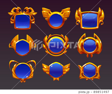 Blue award badges with gold frames Blue award badges with gold frames 89851497