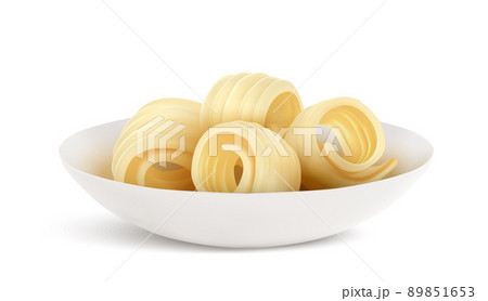 Butter curl or swirls in bowl 3d vector Butter curl or swirls in bowl 3d vector 89851653