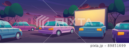 Drive-in movie theater with cars on parking 89851699