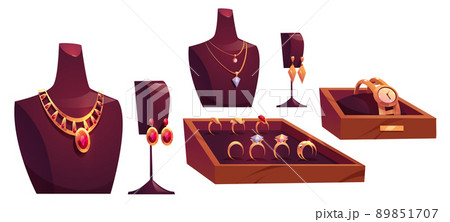 Cartoon jewelry, gold pendants, watch and earrings 89851707