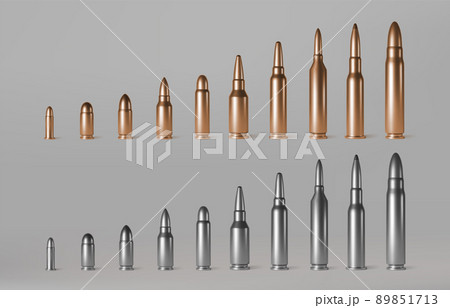Bullets of different calibers stand in row. Bullets of different calibers stand in row. 89851713