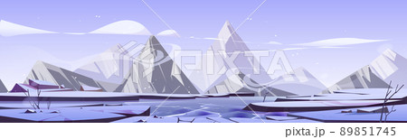 Winter landscape with frozen lake and mountains Winter landscape with frozen lake and mountains 89851745