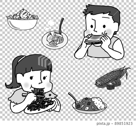 一個孩子吃米飯的插圖 89851923