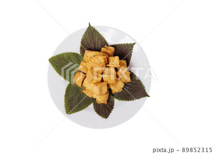 Crispy fried tofu separated on white background 89852315