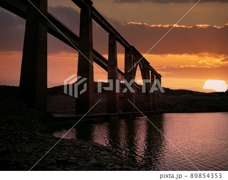 Drought with three bridges on different levels at dusk Drought with three bridges on different levels at dusk 89854353