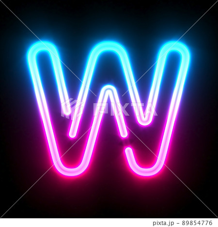 Blue pink glowing neon tube font Letter W 3D 89854776