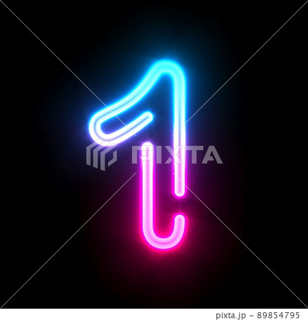 Blue pink glowing neon tube font Number 1 ONE 3D 89854795