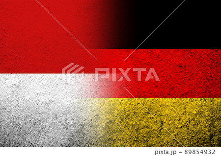 The national flag of Germany with The Republic of Indonesia National flag. Grunge background The national flag of Germany with The Republic of Indonesia National flag. Grunge background 89854932