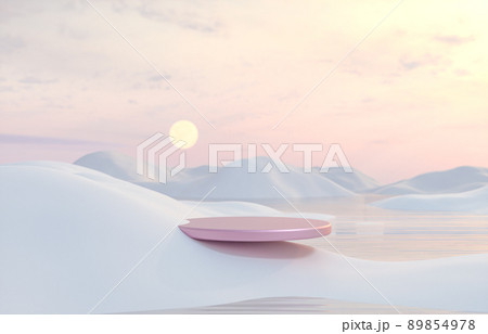 Abstract Winter landscape scene with a podium for product display. 3d rendering. 89854978