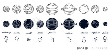 Set of vector planets. Astrology, astronomy. Mystery science. Set of vector planets. Astrology, astronomy. Mystery science. 89855588