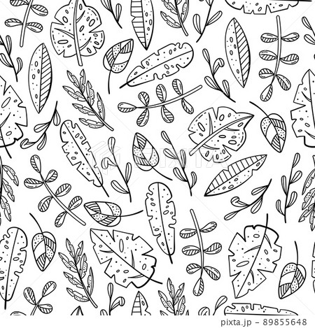 Hand drawn vector seamless pattern with doodles illustrations. Flowers and plants. Decorative floral background. 89855648