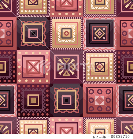 Vector seamless pattern with boho geometrical square elements. Flat style Vector seamless pattern with boho geometrical square elements. Flat style 89855716