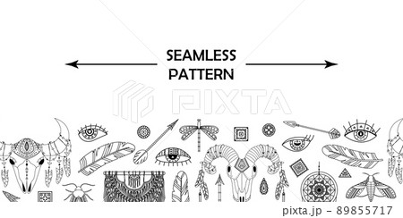 Horizontal vector seamless pattern with boho elements. 89855717