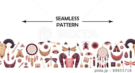 Horizontal vector seamless pattern with boho elements. Horizontal vector seamless pattern with boho elements. 89855718