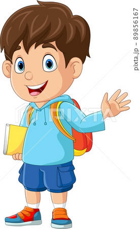 Cartoon little boy waving hand 89856167