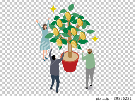 Isometric_People who are happy around the money tree 89856221
