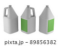 Set with white plastic gallons jug isolated on background. Round Handled Bottle 4L or 1 Gallon. 3D render 89856382