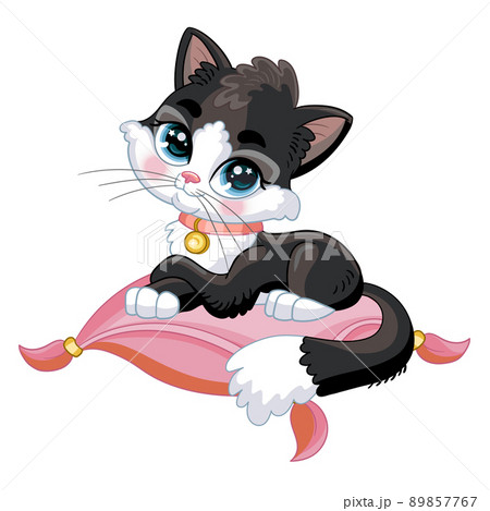 Cute black kitten lying on a pillow cartoon character vector illustration Cute black kitten lying on a pillow cartoon character vector illustration 89857767