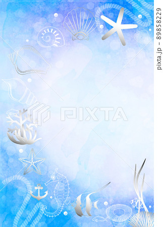 青い背景の海の生物の背景素材縦向き 89858229
